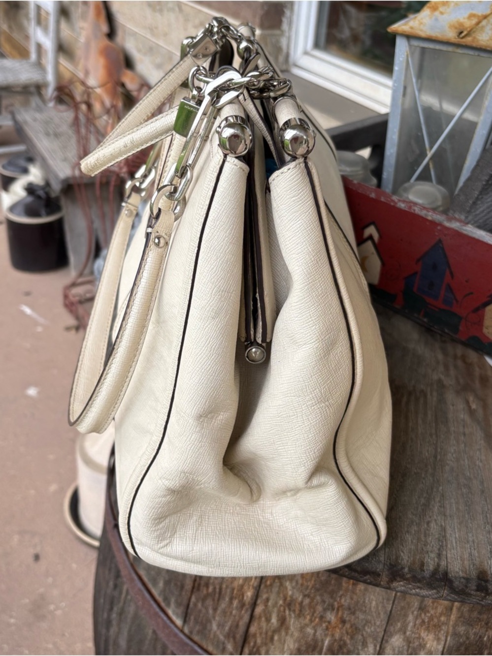 Coach Madison Caroline Satchel Cream Pebbled Leather Bag - Picture 2 of 12